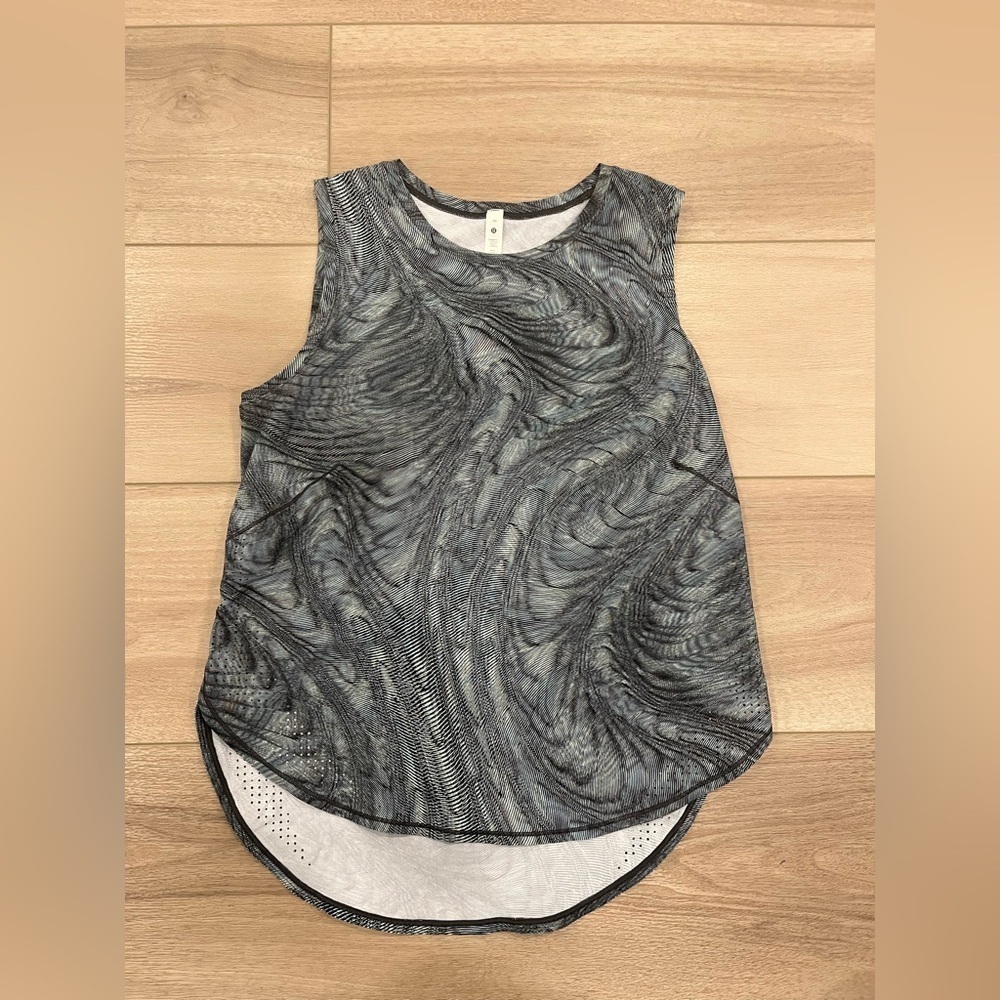 Lululemon High Neck Split Hem Run Tank Abstract Water Pulses Size 10